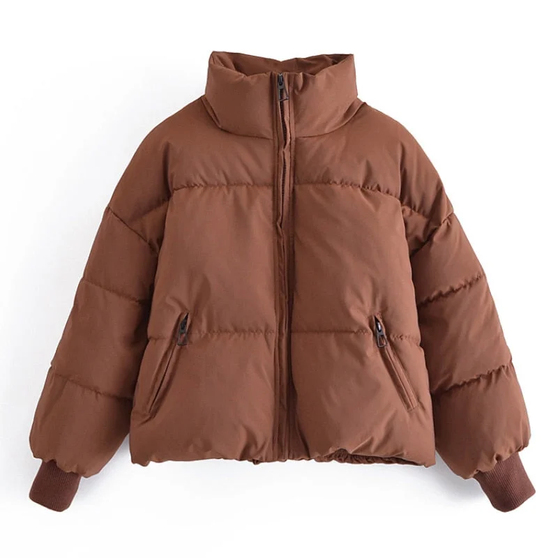 Aachoae Autumn Winter Women Fashion Thick Warm Padded Parkas Coats Female Long Sleeve Pockets Coat Chic Elegant Outerwear Tops