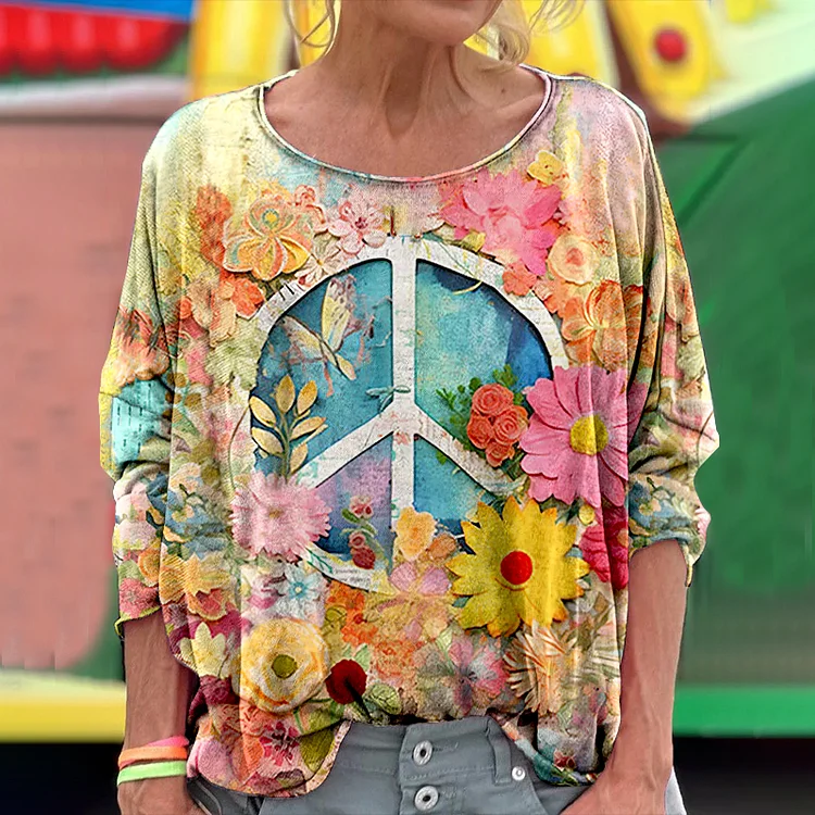Simpfit Abstrakte kreative Hippie Vibe Frieden und Liebe Hippie Blumenmalerei Kunst T-shirt