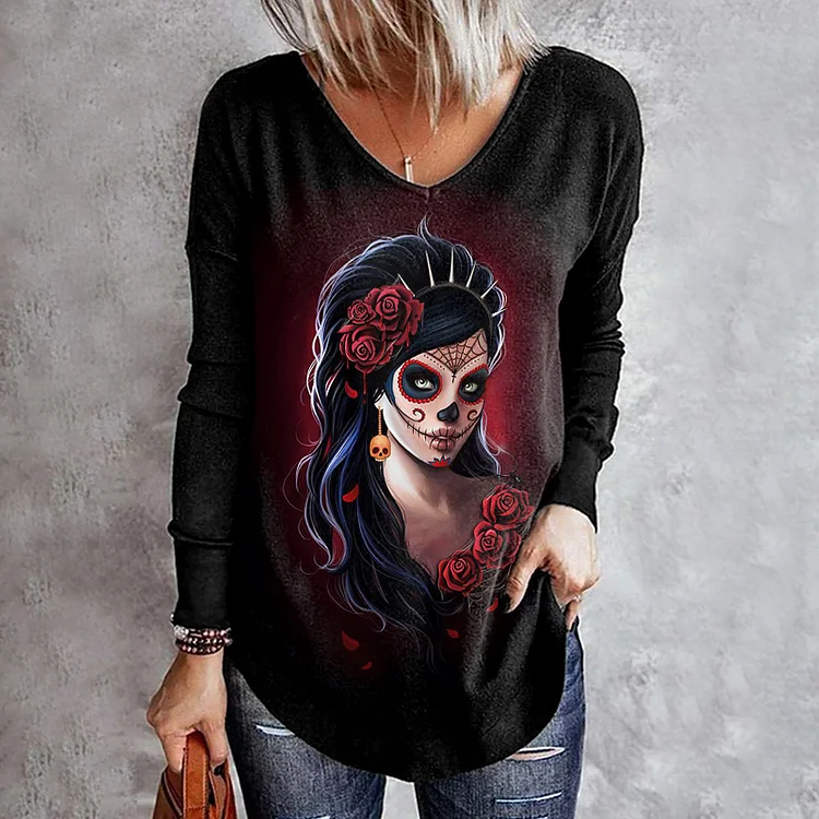 Wearshes Casual Undead Queen Print T-Shirt