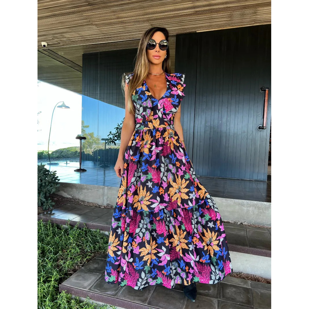 Ballifyex 2025 New Print Swimwear Cover Up Sexy Beach Dress Women Summer Ladies Crossover Tie Dress Bikini Dress Bathing Suit Beach Wear T