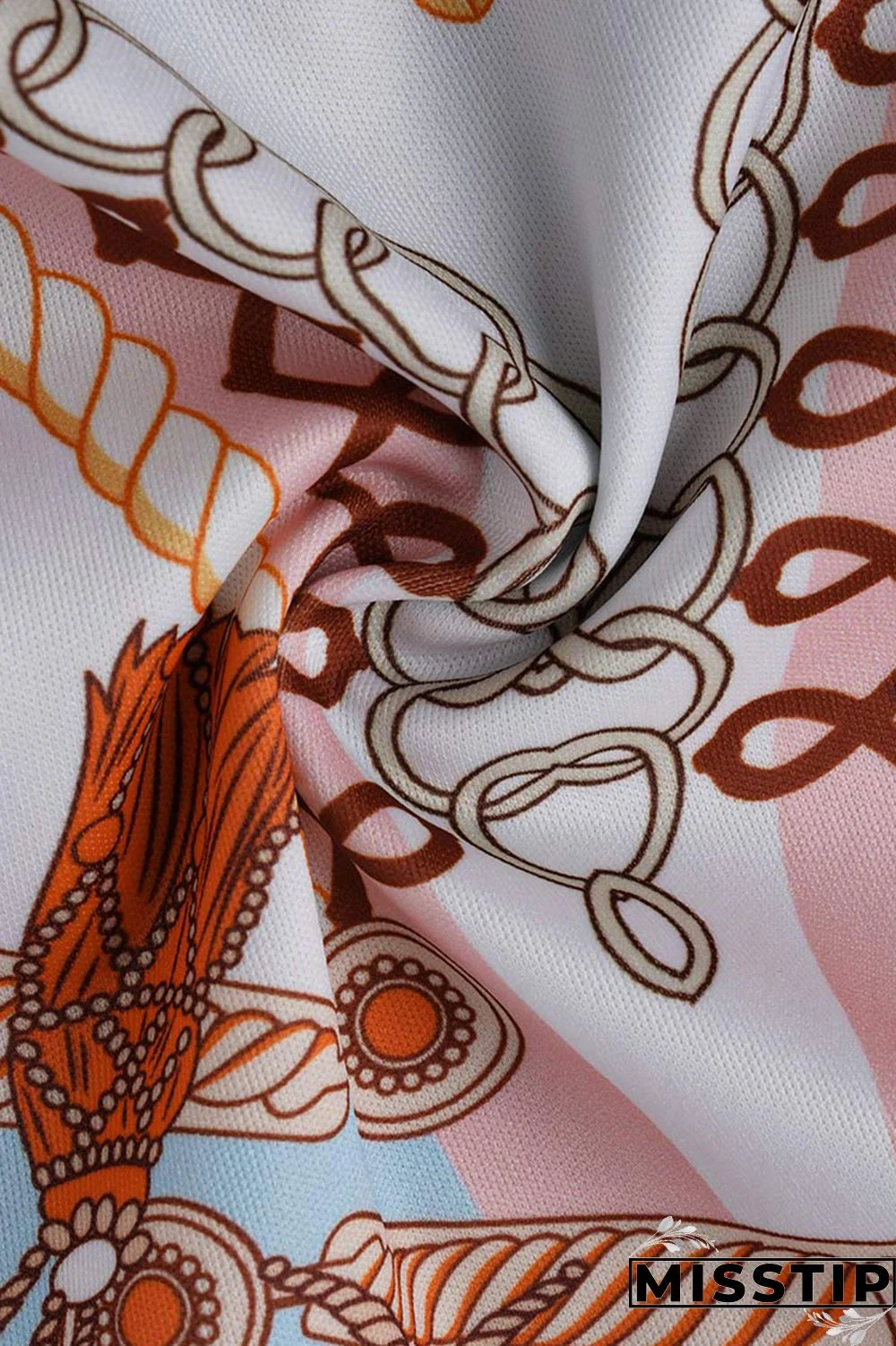 Orange Fashion Print Backless Strap Design Halter Sleeveless Two Pieces