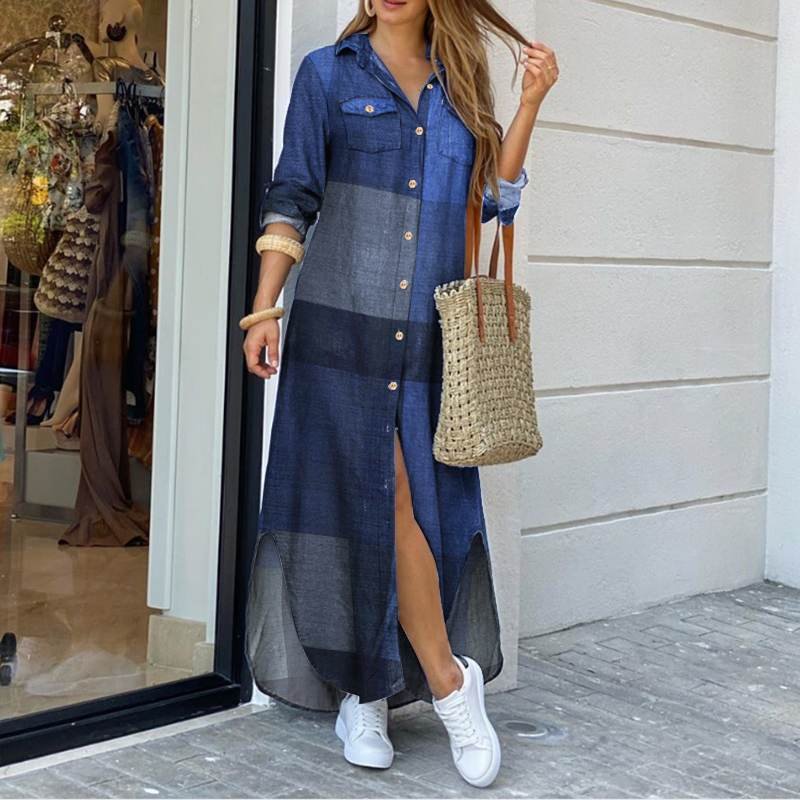 ZANZEA 2022 Fashion Female Longue Robe Women Autumn Vintage Long Sleeves Maxi Shirt Dress Casual Plaid Vestidos