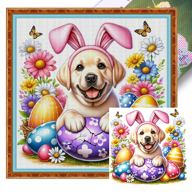 【Yishu Brand】Easter Golden Retriever (40*40cm) 11CT Stamped Cross Stitch gbfke