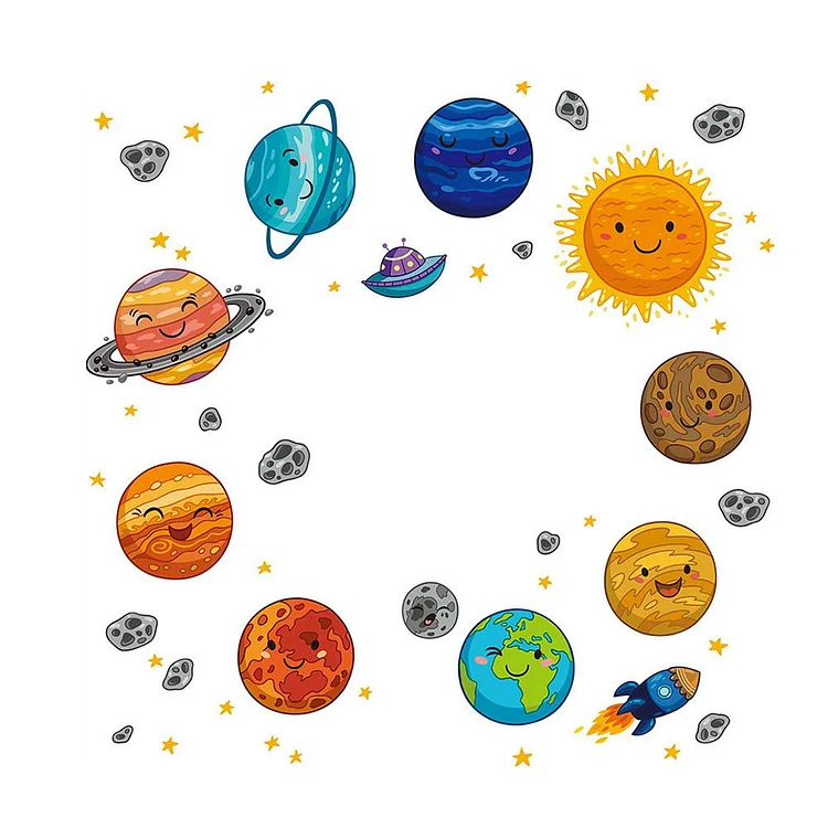 Cute Cartoon Planets Removable Wall Stickers Waterproof Kids Bedroom Decals gbfke