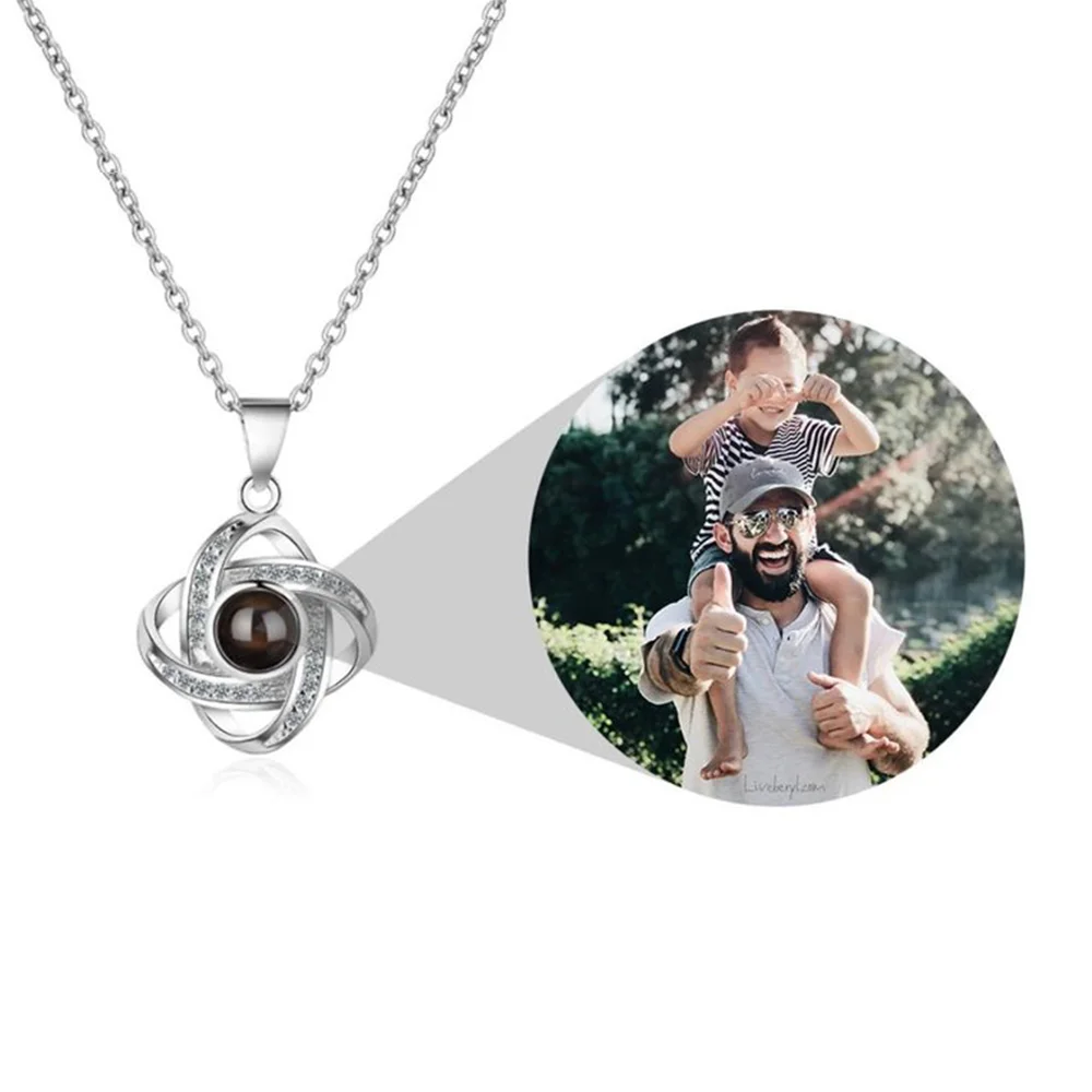 Vangogifts Custom Personalized Picture Four Leaf Clover Pendant Projection Stone Necklace | Mother‘s Day Gifts | for MOM Wife Girlfriend 