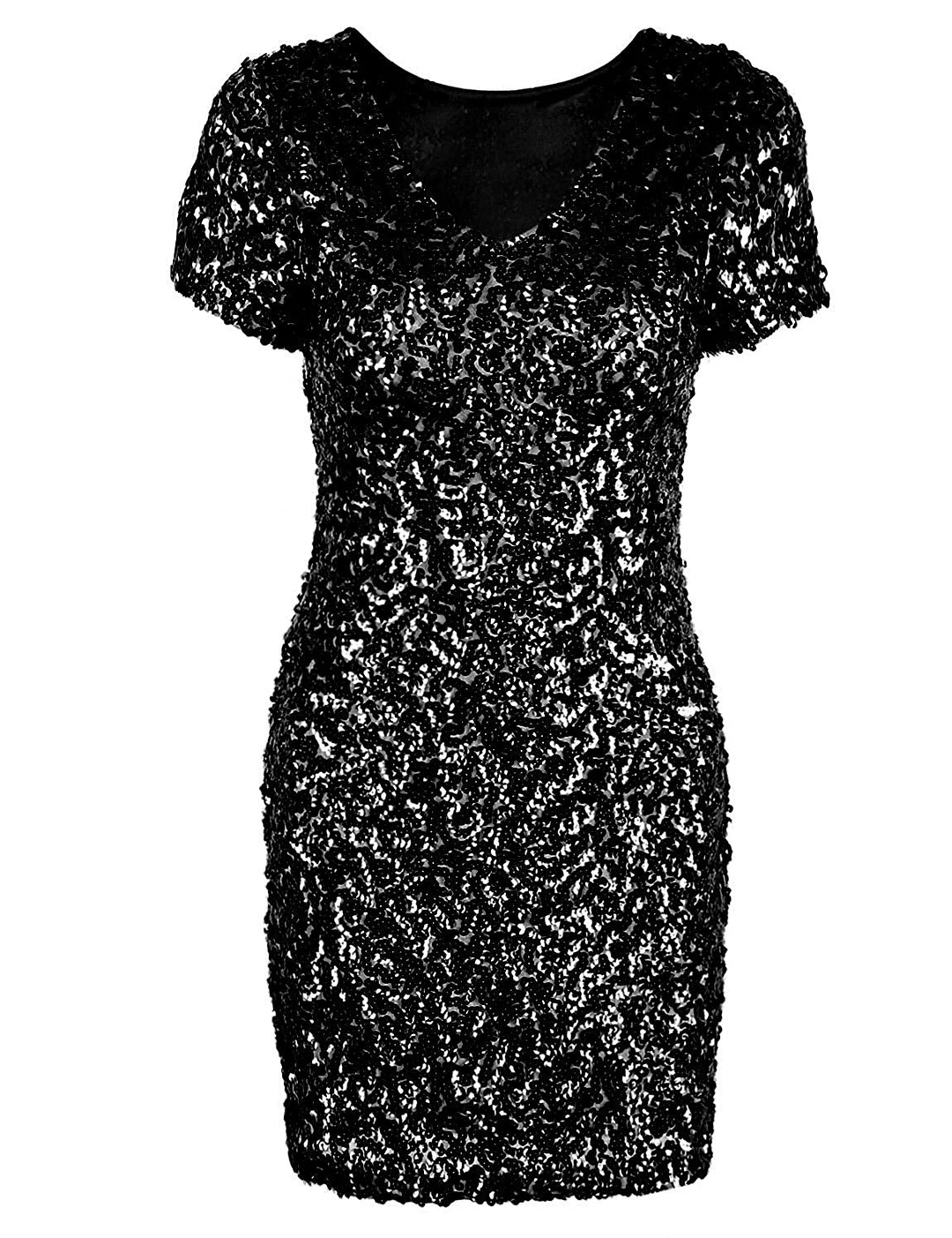Women's Sparkly nightout dress Sexy Deep V Neck Sequin Glitter Bodycon Stretchy Mini Party Dress