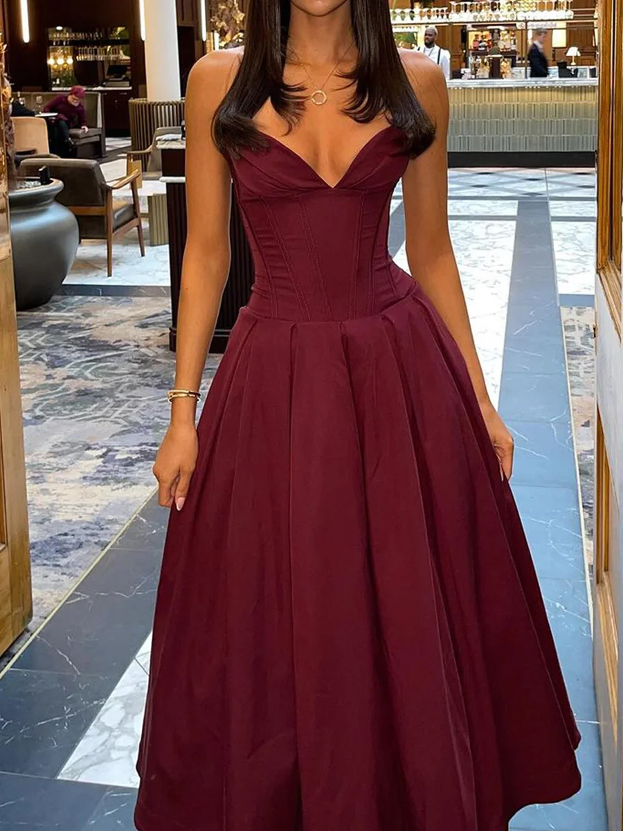 Brownm Women's Clothing New Dress Sexy Chest Bare Back Fish Bone Girded Sleeveless Dress Women's Dress High Sense