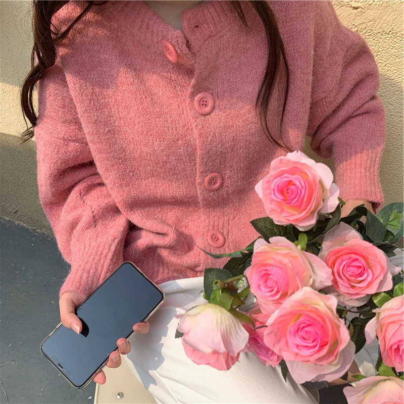 Toloer Toloer Color Korean Version Knit Sweater Cardigan Female Jacket Loose Outside Lazy Wind Sen Department Reduce Age Cardigan Coat Female-Outfit Ideas