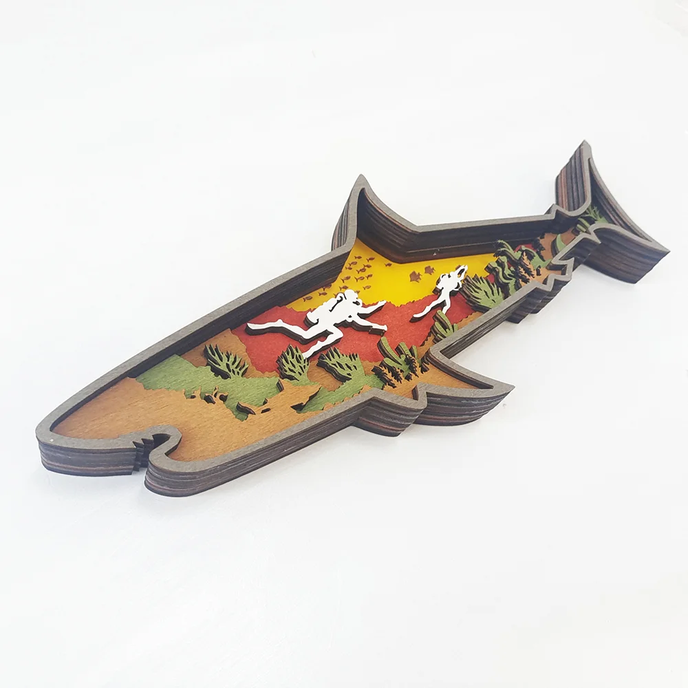 Purexcellent&trade; New creative home desktop wood carving shark handicraft decoration