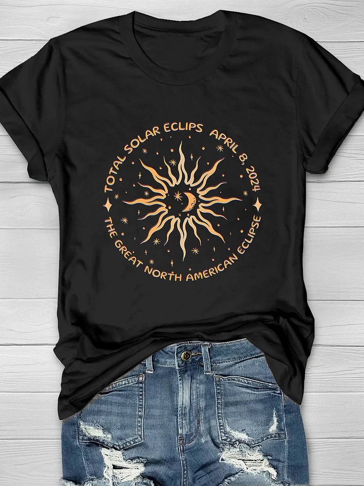 Solar Eclipse 2024 April 8th 2024 Astronomy Moon Astronomy Casual Print T-shirt