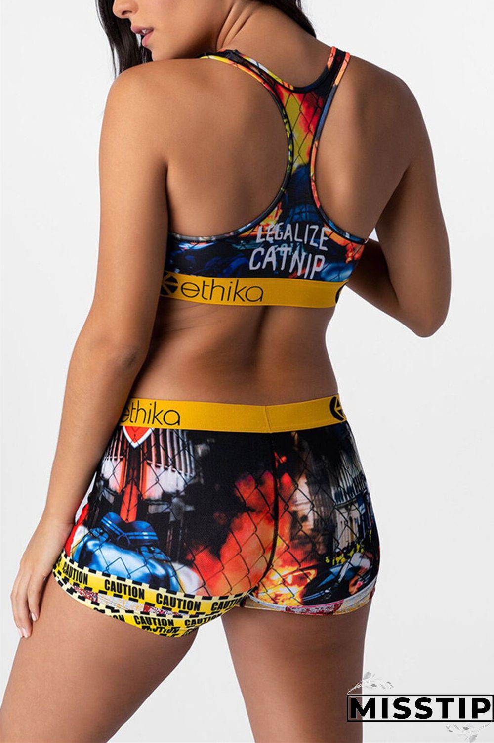 Blue Fashion Sportswear Sleeveless U Neck Tank Short Two Pieces