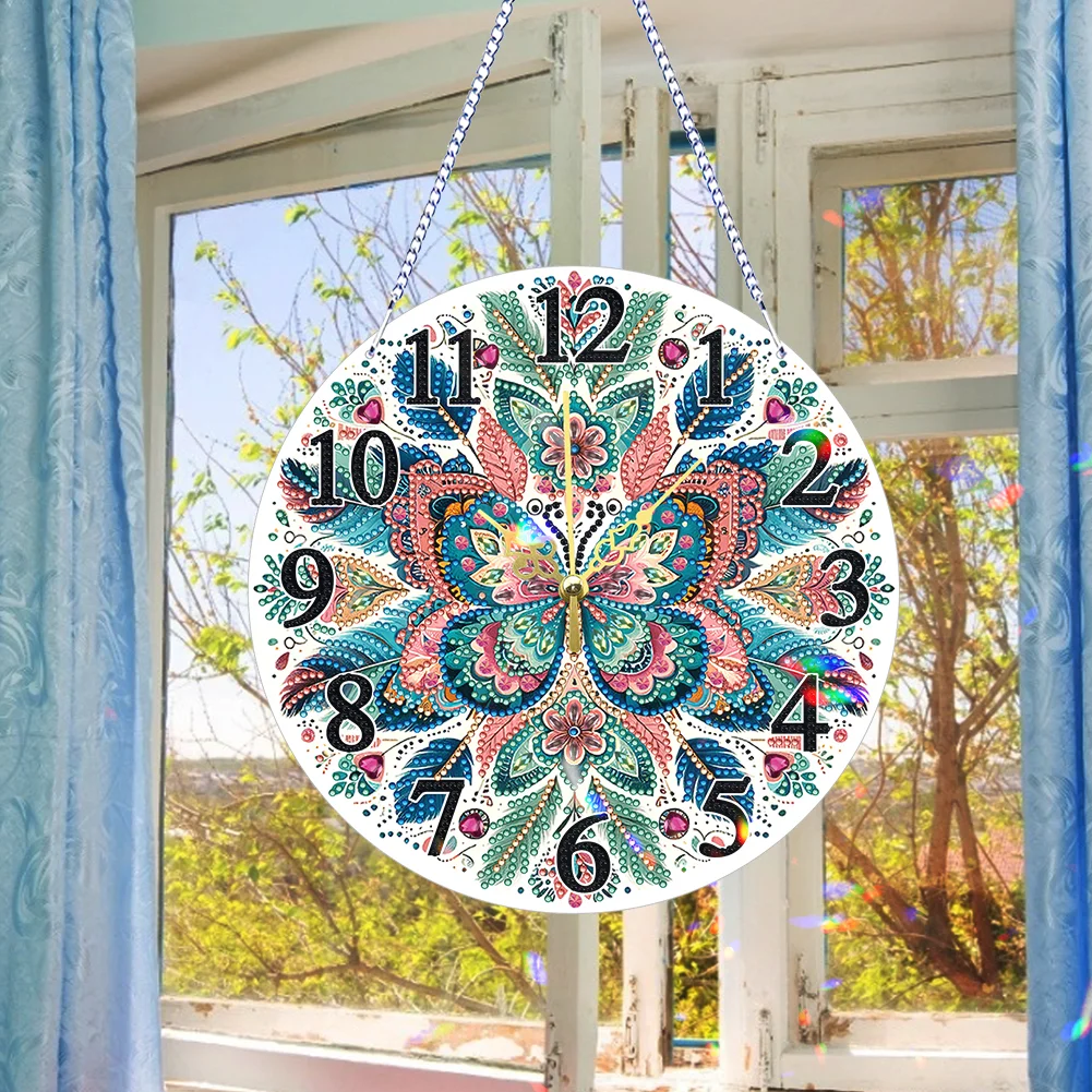 2D Flat DIY Butterfly 5D Diamond Painting Hanging Clock for Living Room Decor