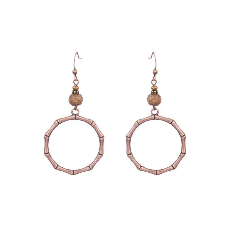 Women's Bohemian Retro Wooden Geometric Tassel Earrings