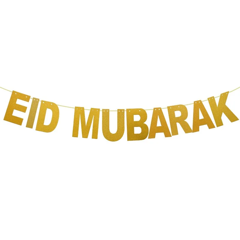 Gold Silver Black EID Mubarak Banner Ramadan Kareem Decor Banner Bunting Islamic Muslim Eid Al-fitr Mubarak Party Favor Decor