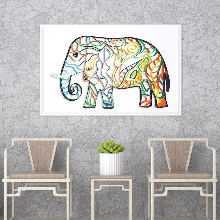 Paper Filigree Painting Kit -Colorful elephants