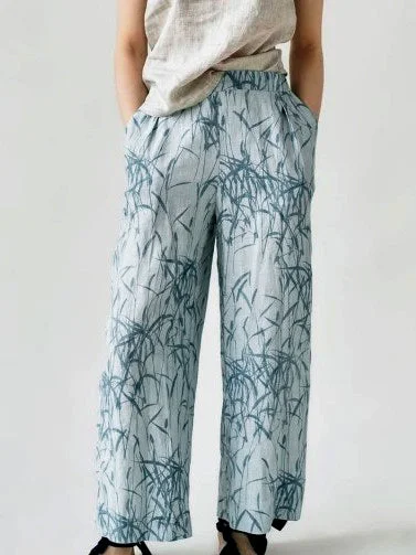 Cotton-Hemp Bamboo Print Fashion Pants