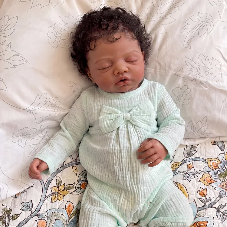 [Pre-Order] Babeside Eloda 20" African American Toddler Girl Reborn Doll &ndash; Sleeping Baby with Hand-Rooted Hair & Cozy Mint Knit Romper
