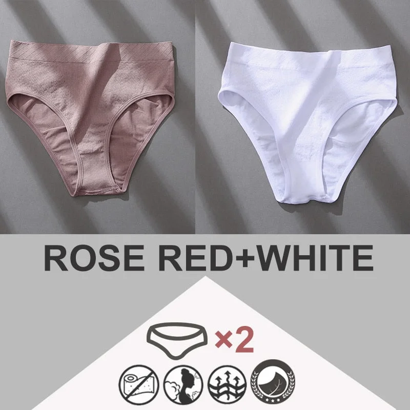 FINETOO 2PCS/Set Women Panties Bodyshaper M-2XL Women's Underwear Lingerie 8 Solid Colors Sexy Female Undepant High Waist Briefs