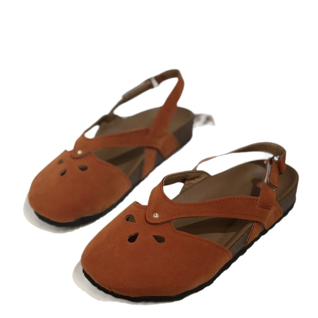 Breakj Breakj Retro Simple Hollowed-In-Head Sandals Women's One-Character Buckle With Flat Velvet Back Empty Single Shoes Wish