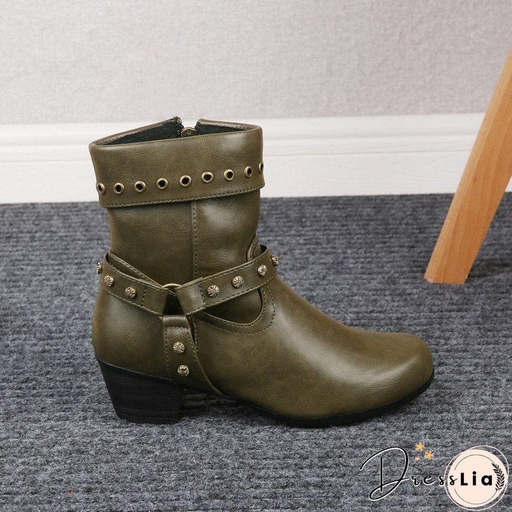 Round Toe Zipper Retro Boot