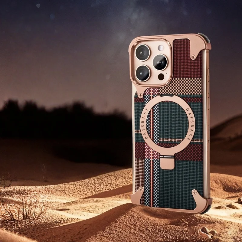 Kevlar Carbon Fiber Pattern Suitable For Samsung S25Ultra Bracket Magnetic Mobile Phone Case Metal Anti-Fall Case