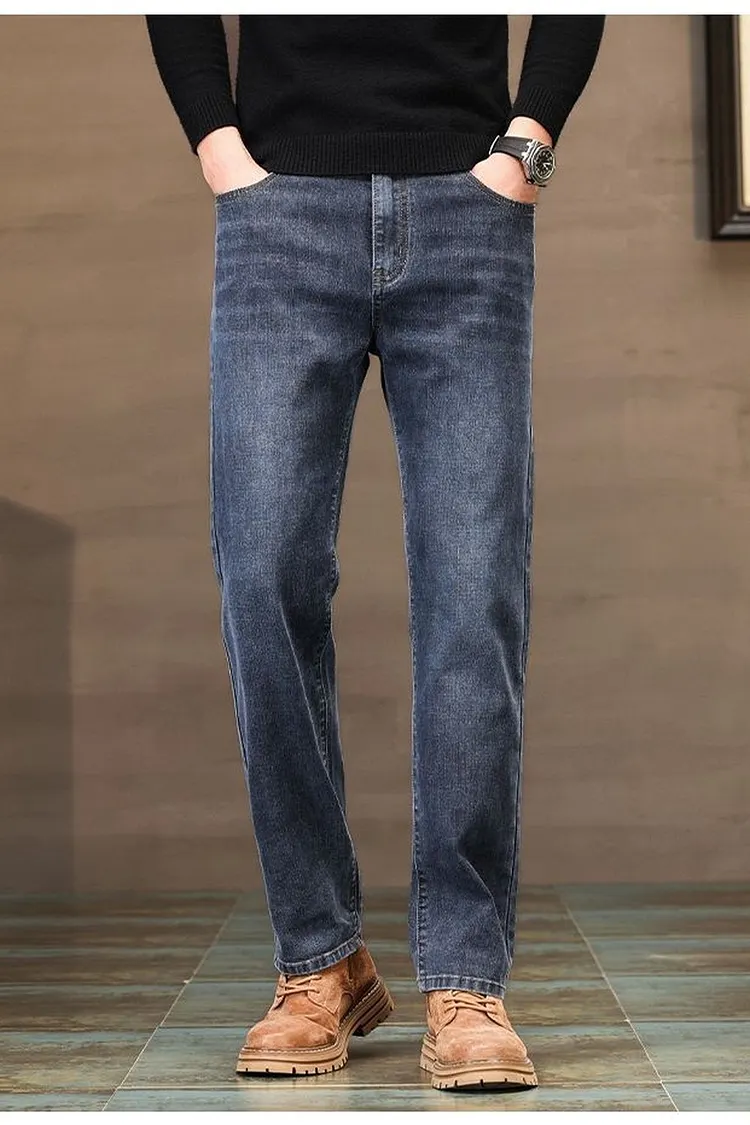 Men's Straight Fit Jeans with Pocket Design