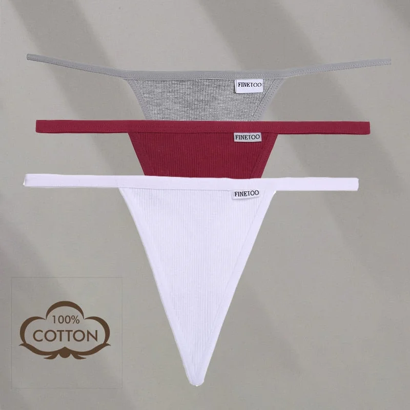 FINETOO 3PCS/Set M-XL Sexy G-string Panties Cotton Women's Underwear Girls Female Underpant Pantys Ladies Bikini Thong Lingerie