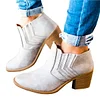 Women's Solid Round Toe Heeled Boots Shoes