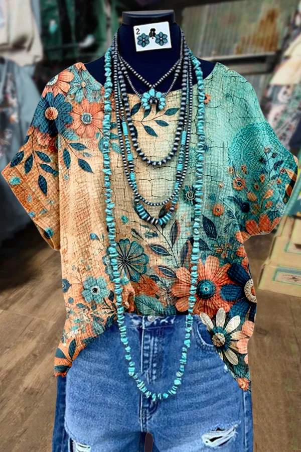 Contrast Floral Print Dolman Sleeve Top