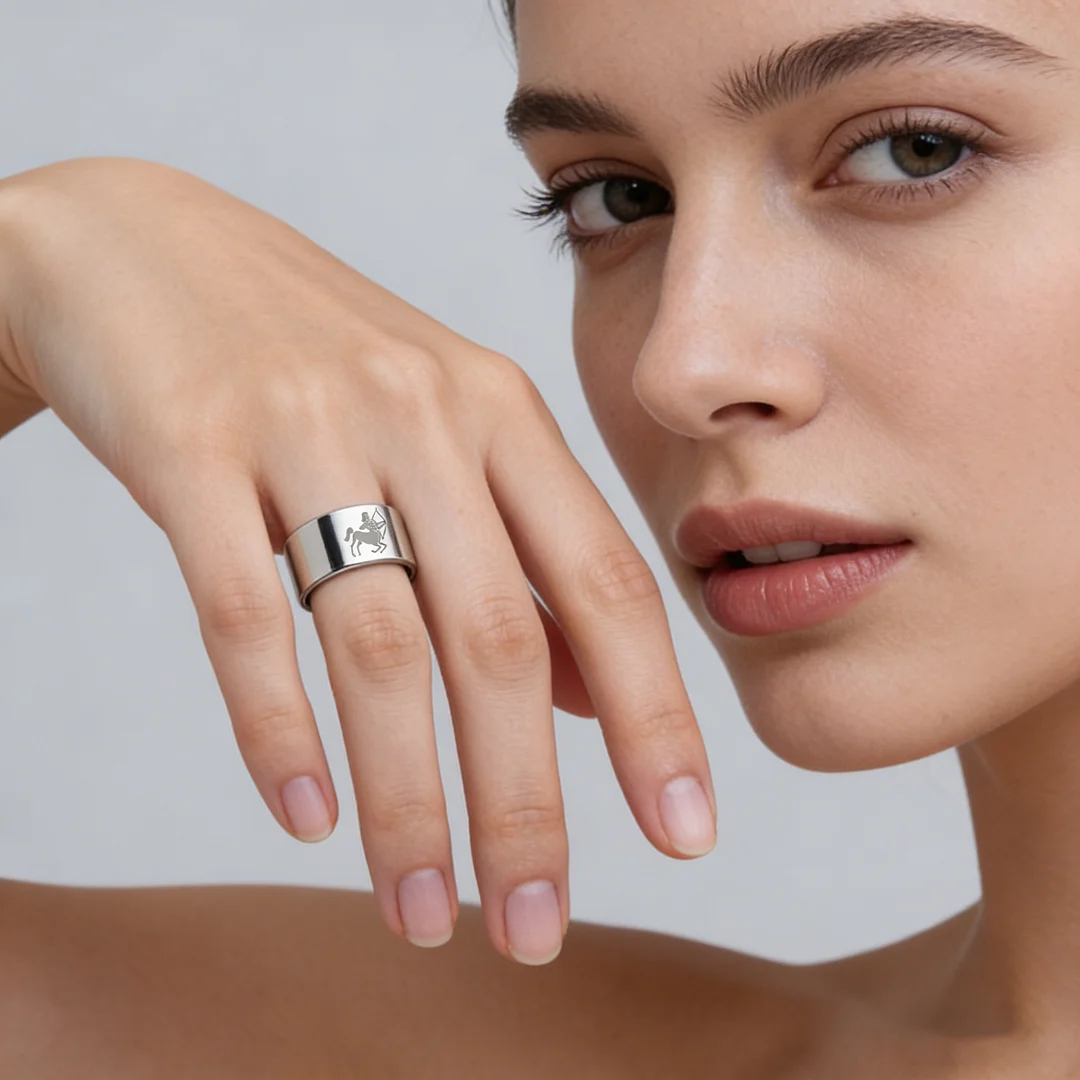 4MM 6MM 8MM 10MM Width Silver Flat Tungsten Wedding Bands Zodiac Sagittarius Laser Couple Tungsten Carbide Rings