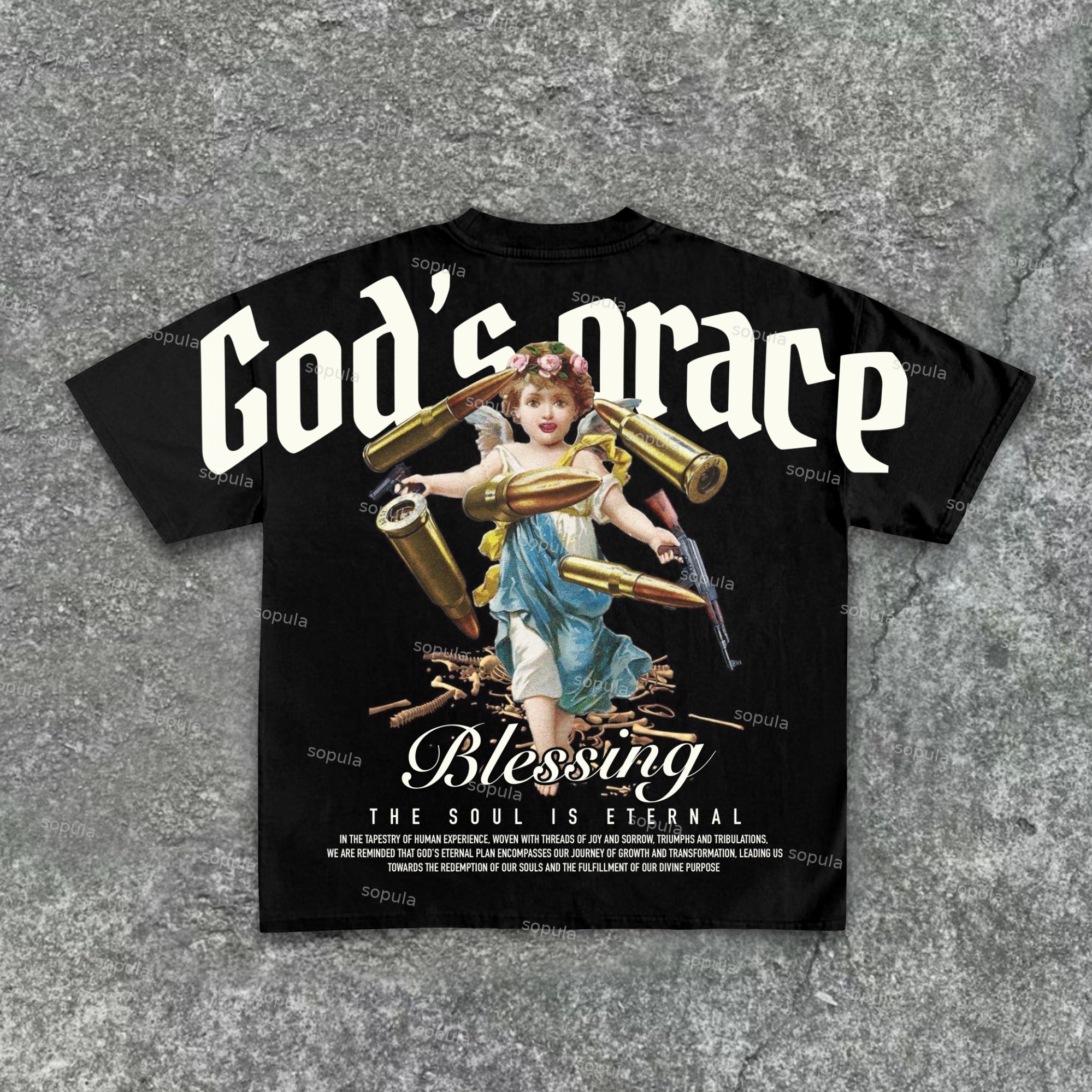 Sopula Angel Vintage Letters Blessings Graphic Cotton T-Shirt - Sopula ｜Premium Graphic Tees & Graphic Streetwear