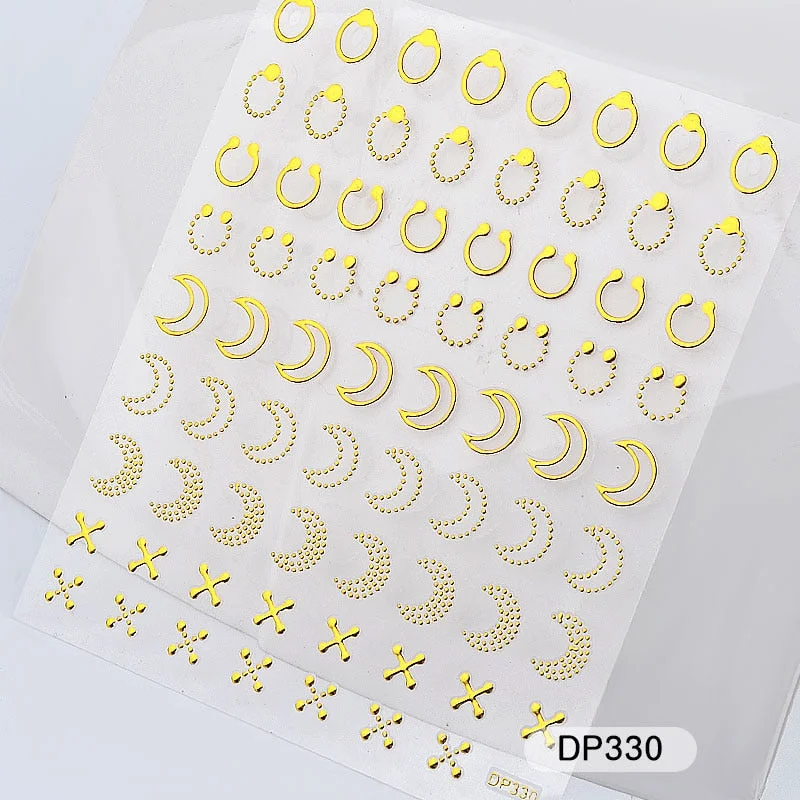 1 Sheet Metallic Nail Art Stickers Mixed Moon/Star/Arrow/Triangle Geometric Patterns 3d Gold Hollow Adhesive Sticker Decorations-Nail Inspo