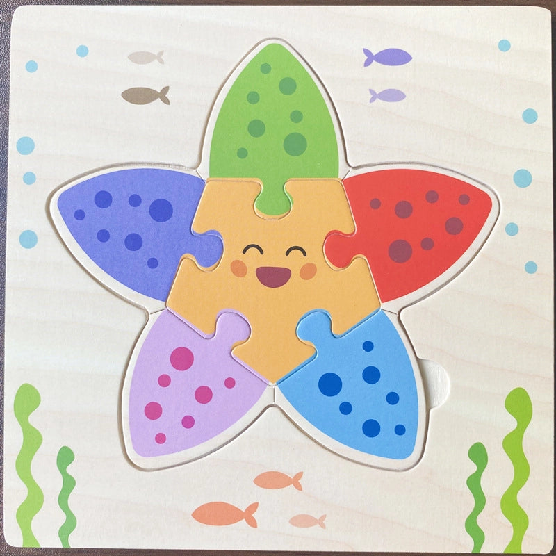 Kindergarten Children’s Enlightenment Early Education Cognition Cartoon Animal Cognition Hand-held Board Wooden Three-dimensional Puzzle Wooden Toys