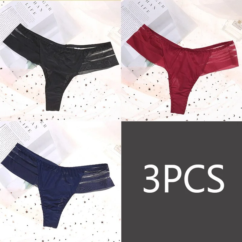 FINETOO Women's Sexy Lace Panties Seamless Cotton Crotch Breathable Ladies Transparent Underwear 4Pcs/set Comfortable Underpants