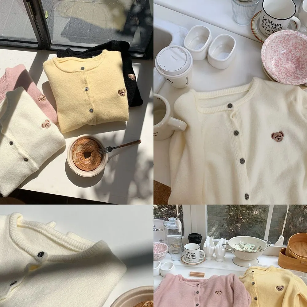 Churchf Churchf Sense Heavy Industry Embroidery Fashion Round Collar Color Buckle Sheep Wool Soft Waxy Pure Color Versatile Basic Knit Cardigan
