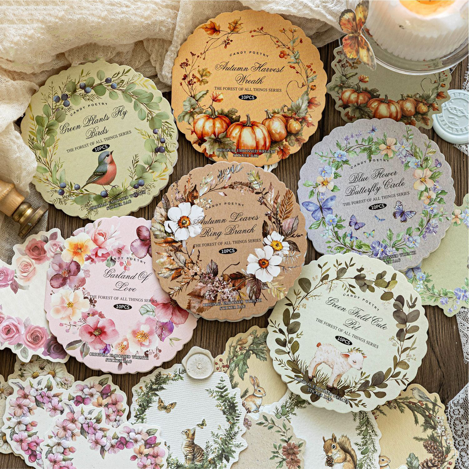 스티커 - 모든 것의 숲 시리즈 빈티지 꽃 화환 부조