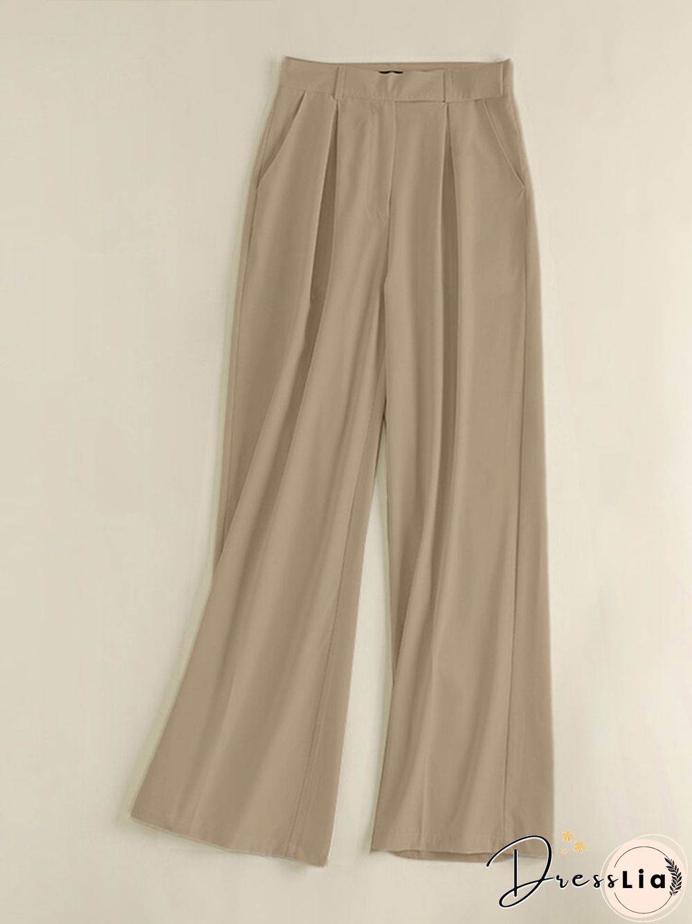 Casual Solid Pocket Wide Leg Pants For Women