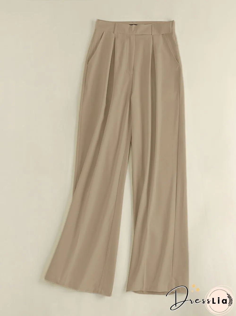 Casual Solid Pocket Wide Leg Pants For Women