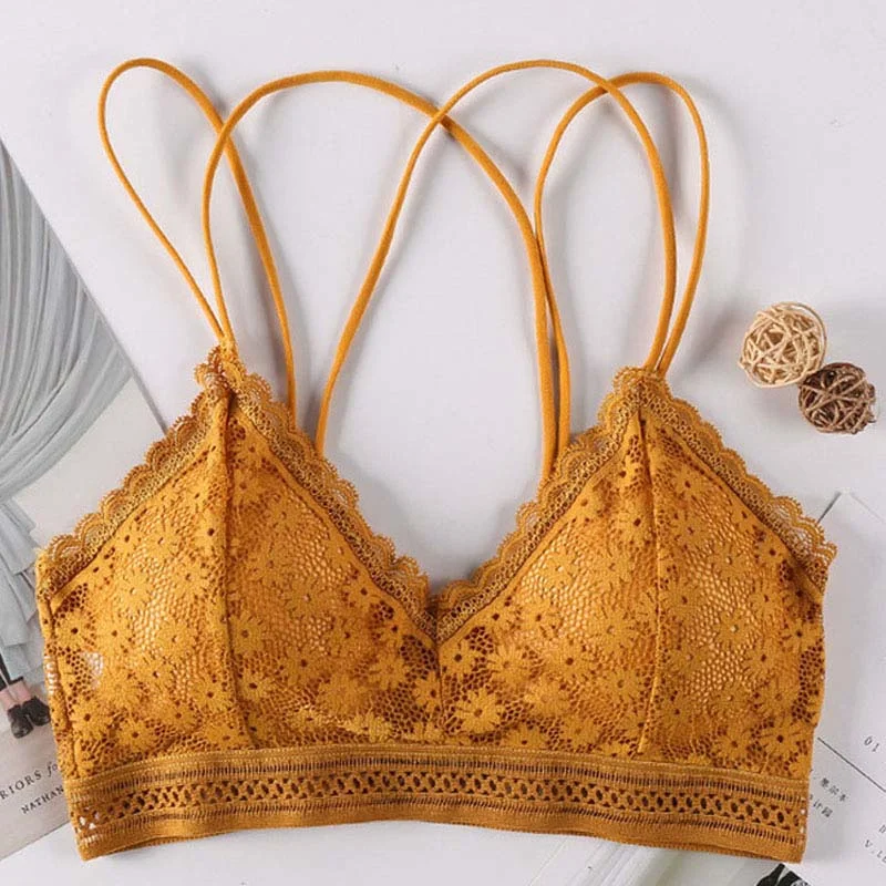Women's Lace Bra Beauty Without Underwire Wrap Back Comfortable Chest Daisy Bra Stretch Triangle Coaster Underwear