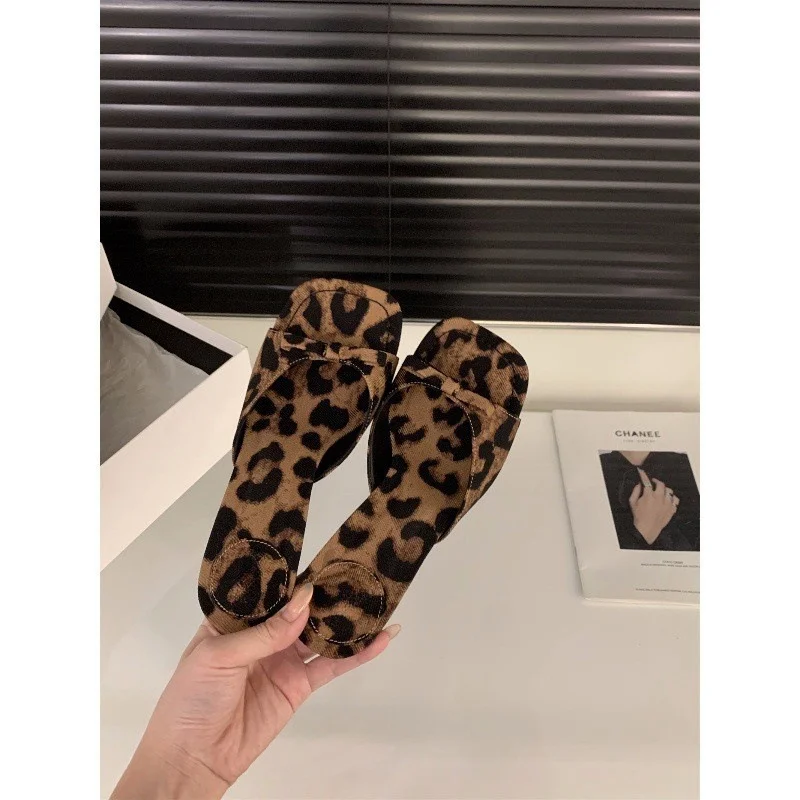 Breakj Breakj Leopard-Print High-Heeled Slippers Women's Shoes Fashion Wear 2025 New Summer Temperament French Cool Drag Sandals
