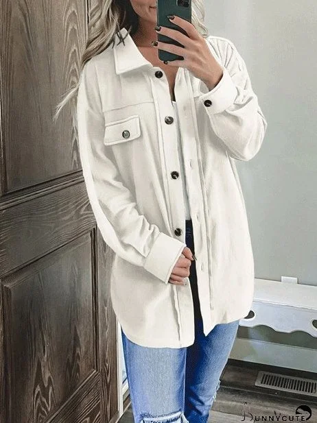 Coats Solid Long Sleeve Lapel Single-Breasted Shirt Coat for Women