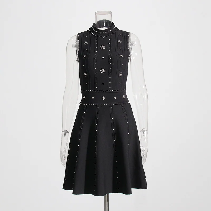 Brownm Temperament Famous Style Dress Dress 2025 Spring New Fashion Neck Nail Studded High-Level Dress Dress Woman