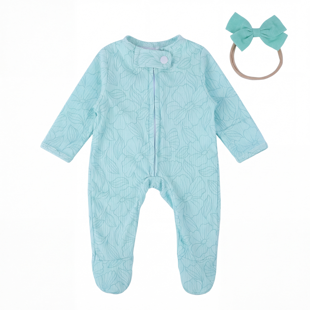 17″ Green Striped Floral Romper set Bodysuit for Reborn Babies