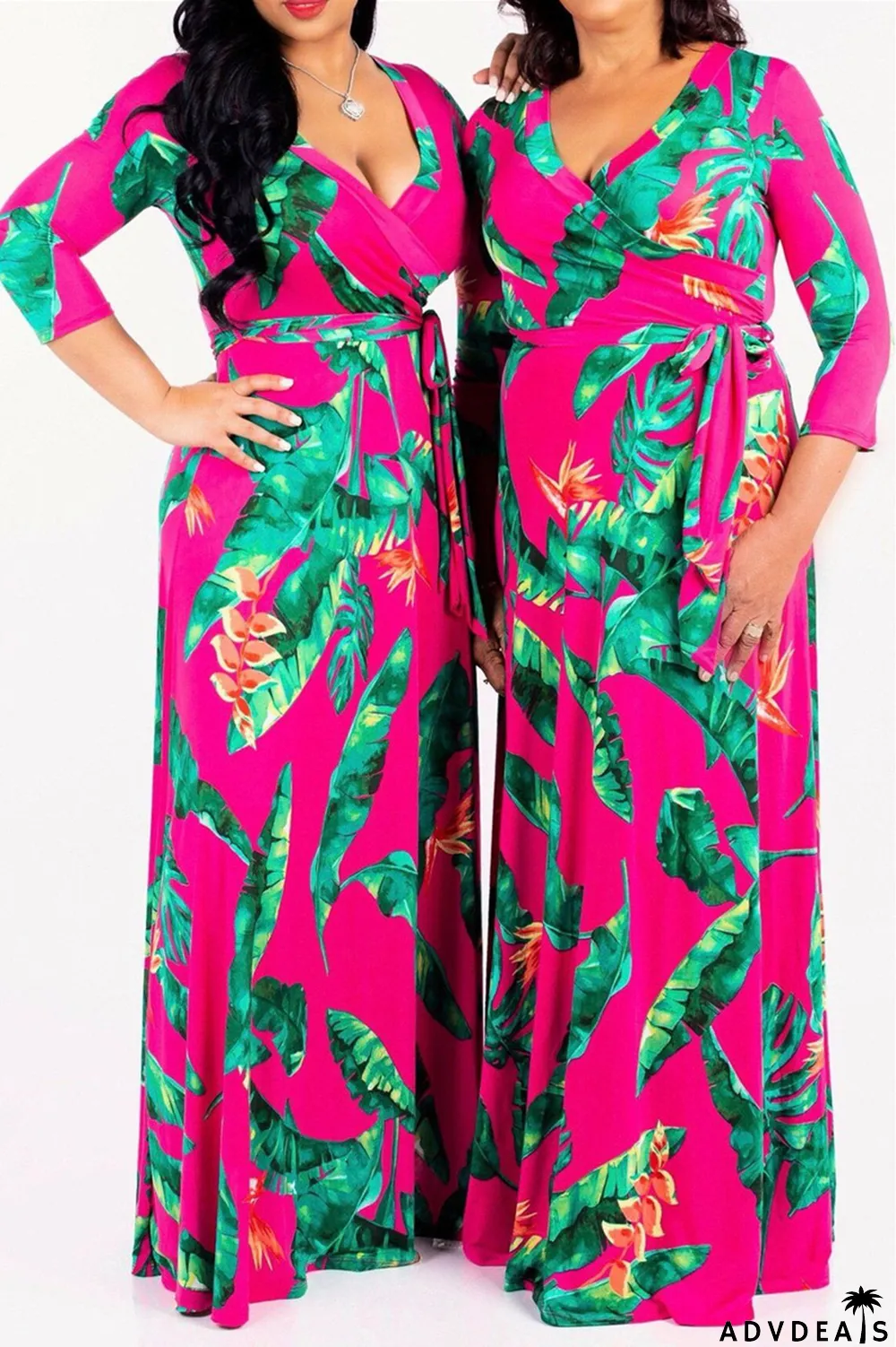 Multi-color Fashion Casual Print Bandage V Neck Long Sleeve Dresses