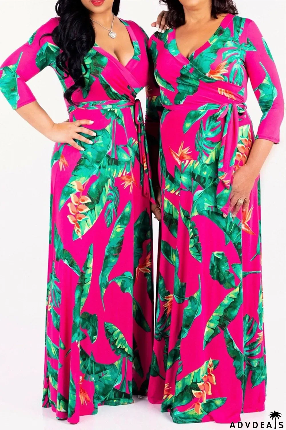 Multi-color Fashion Casual Print Bandage V Neck Long Sleeve Dresses