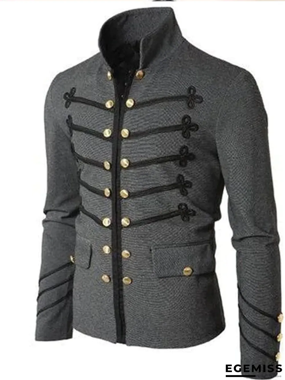 Men Gothic Vintage Fit Slim Coat Patchwork Button Outwear European Medieval Style Classic Jacket Steampunk Army Coat | EGEMISS