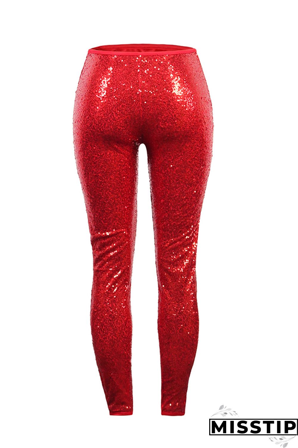 Red Fashion Party Solid Sequins Sequined Skinny Mid Bottoms