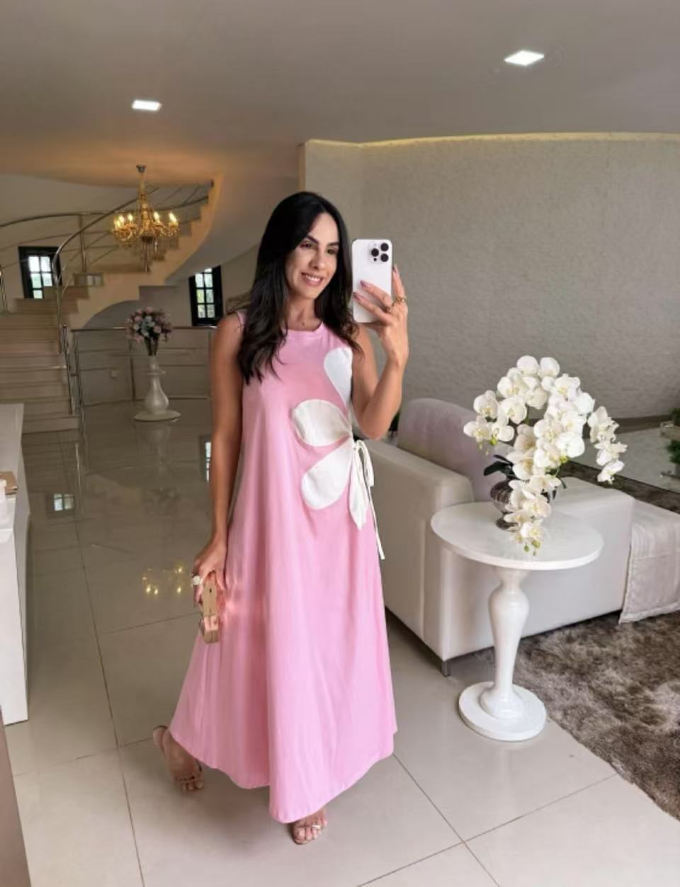 💃🌷Floral Drawstring Sleeveless Round-Neck Dress