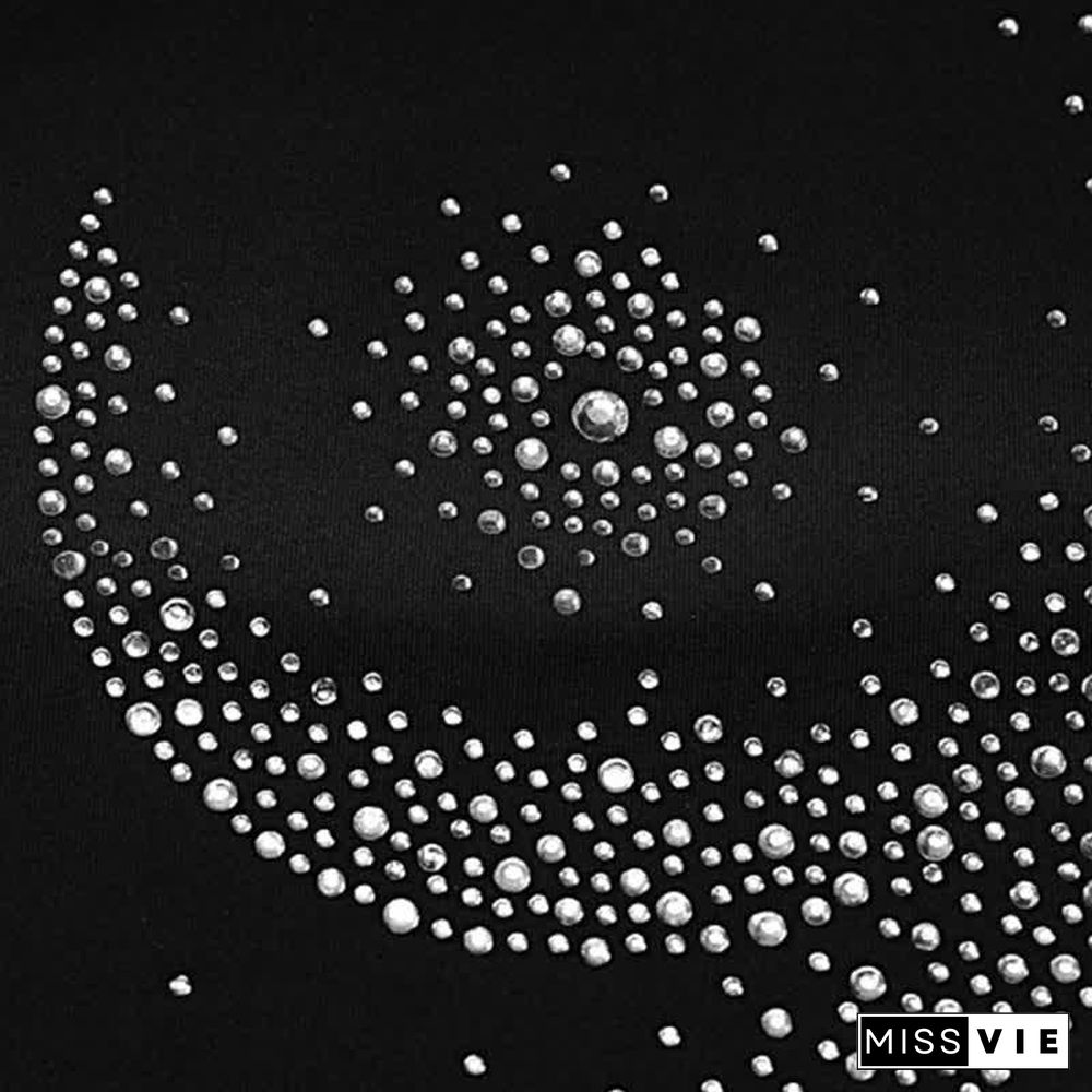 Chic Rhinestone Round Collar Shiny Slim Dress