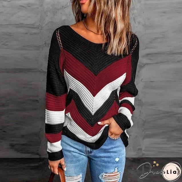 Casual Striped Patchwork Sweater